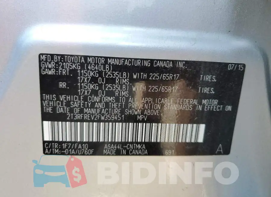 2T3RFREV2FW359451 Photo# 13