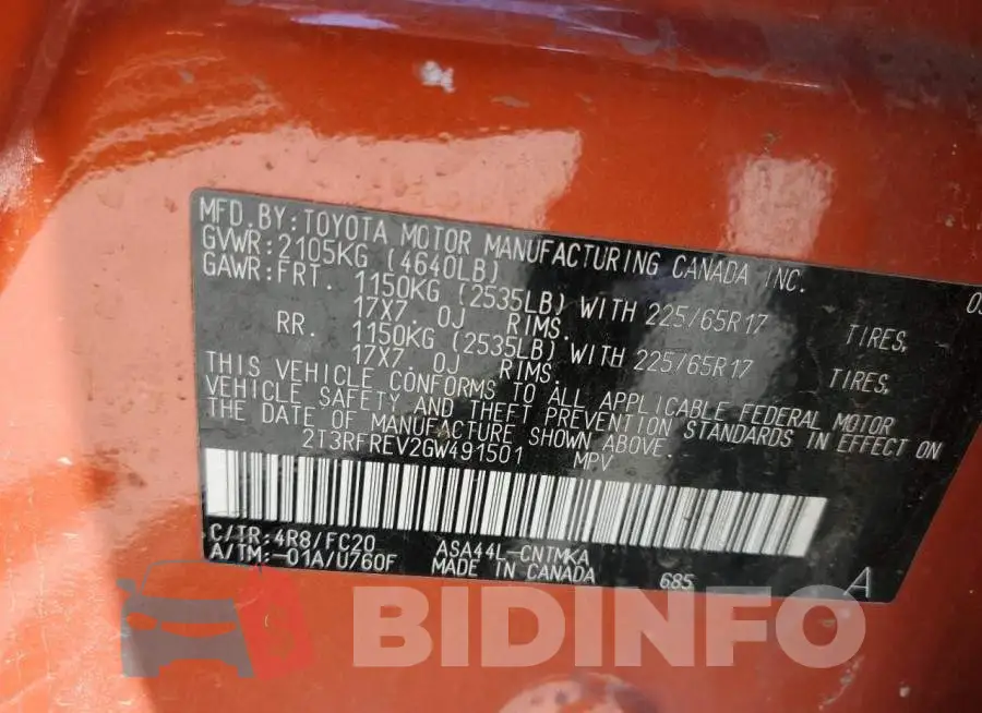 2T3RFREV2GW491501 Photo# 13