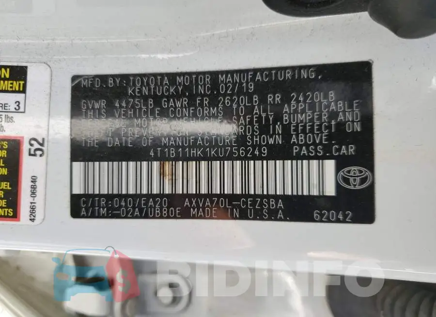 4T1B11HK1KU756249 Photo# 12