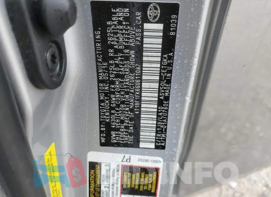 4T1BF1FK6GU611087 Photo# 12