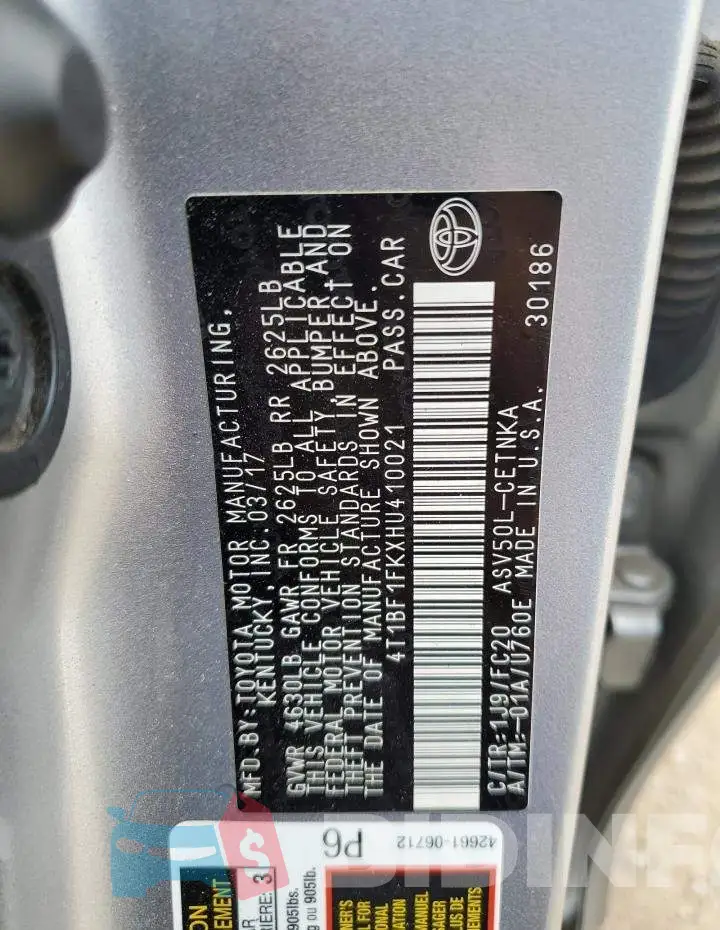 4T1BF1FKXHU410021 Photo# 12