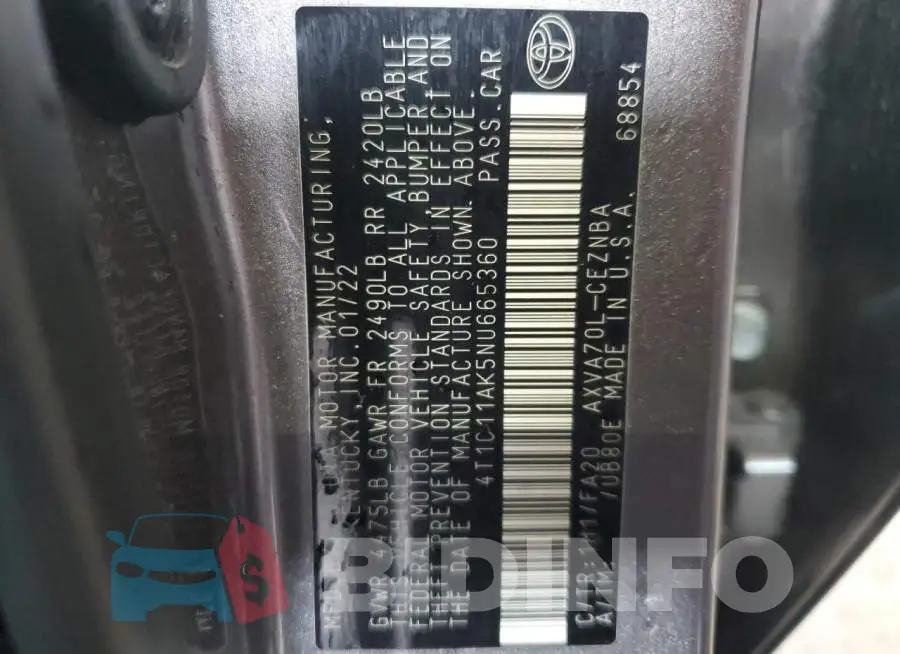 4T1C11AK5NU665360 Photo# 12
