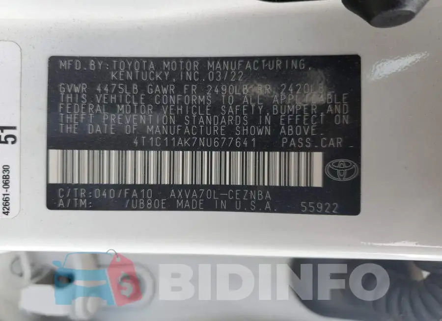 4T1C11AK7NU677641 Photo# 13