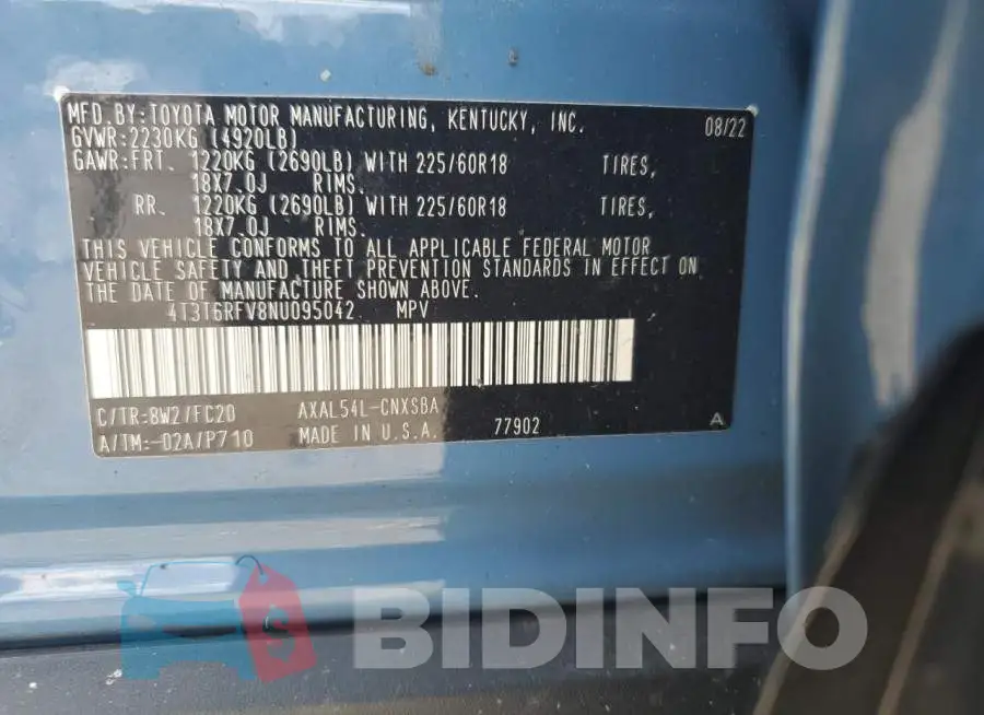 4T3T6RFV8NU095042 Photo# 13