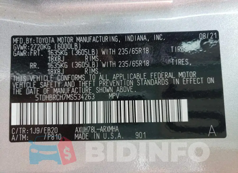 5TDHBRCH7MS534263 Photo# 14