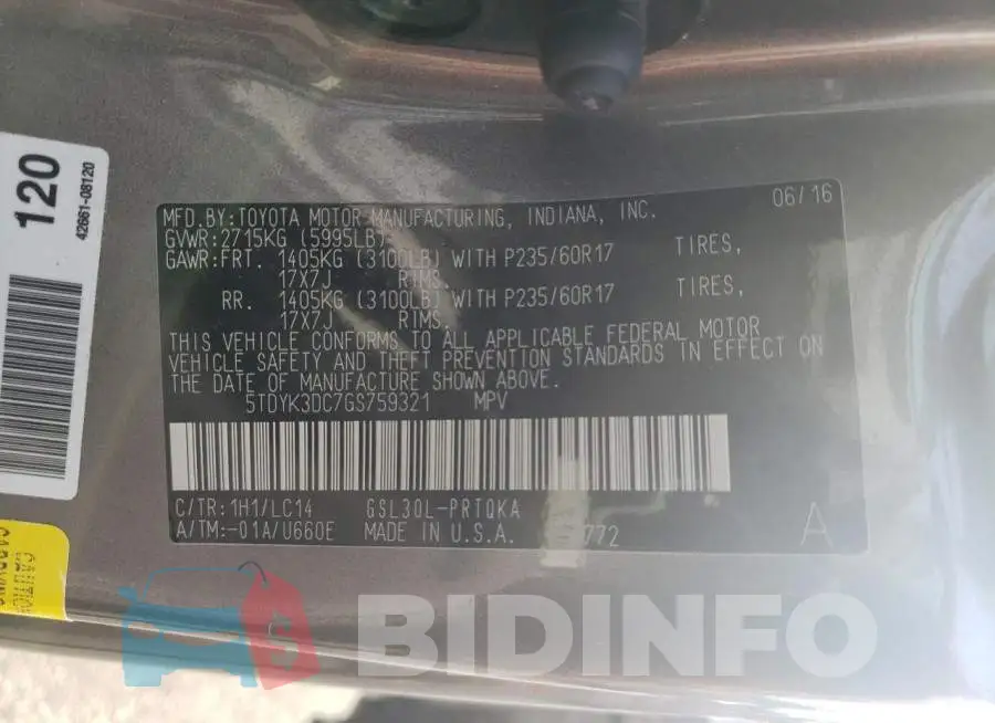 5TDYK3DC7GS759321 Photo# 13