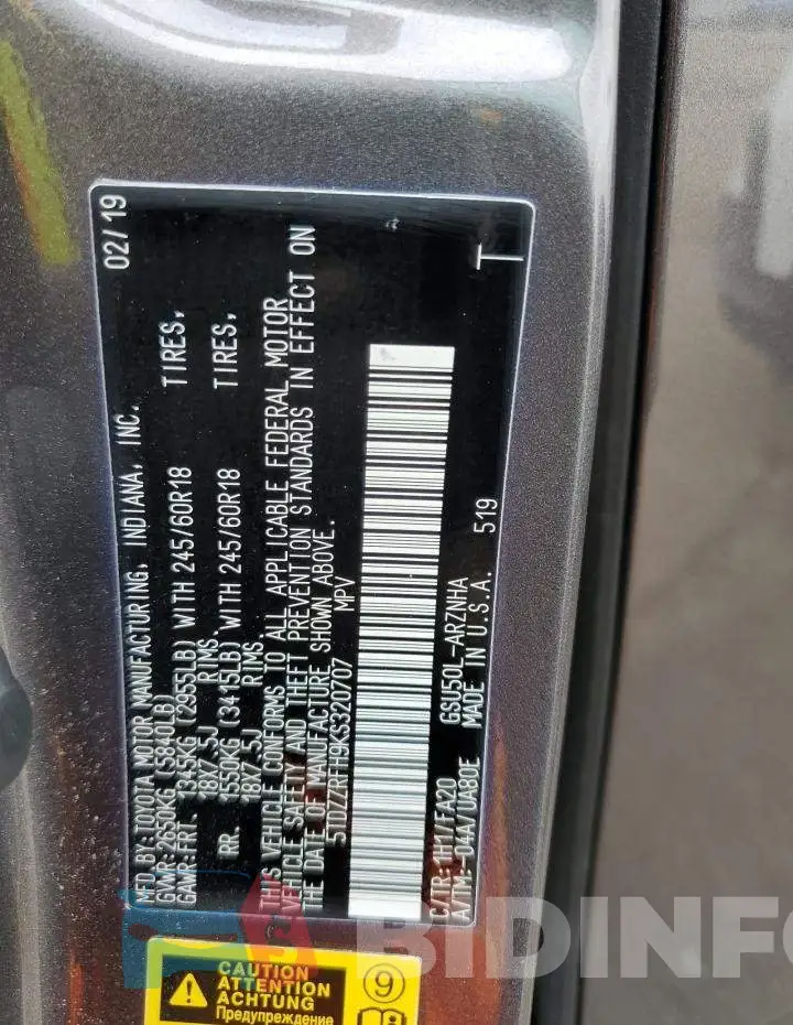 5TDZZRFH9KS320707 Photo# 14