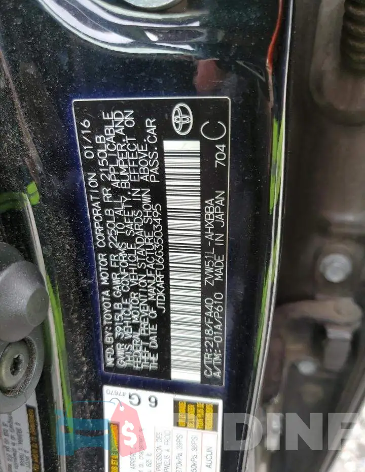 JTDKARFU6G3503495 Photo# 12