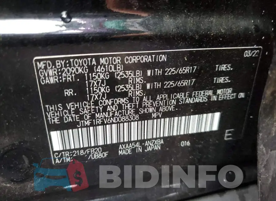 JTMF1RFV6ND088308 Photo# 13