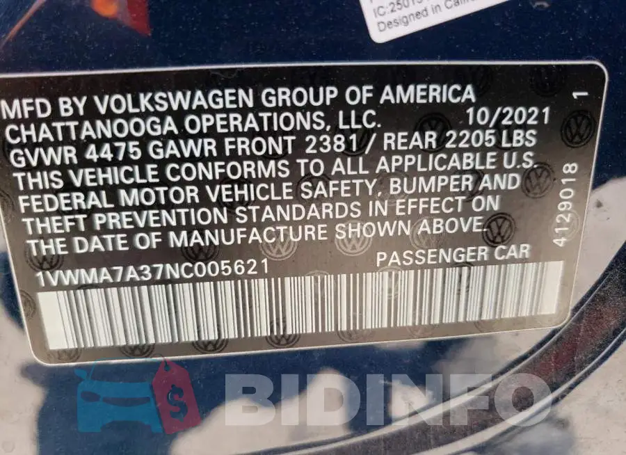 1VWMA7A37NC005621 Photo# 12