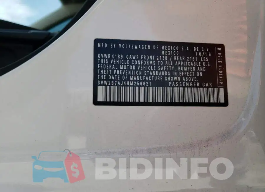 3VW2B7AJ4HM256621 Photo# 12