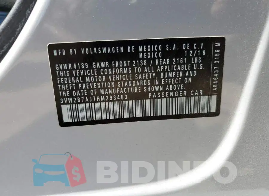 3VW2B7AJ7HM293453 Photo# 12
