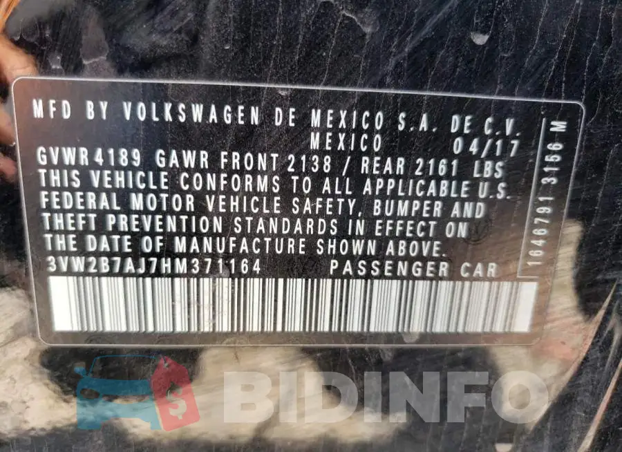 3VW2B7AJ7HM371164 Photo# 12