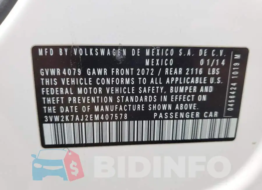 3VW2K7AJ2EM407578 Photo# 12