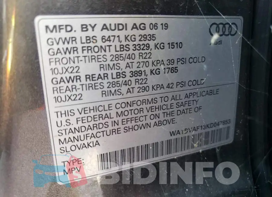 WA1BVAF13KD047853 Photo# 13