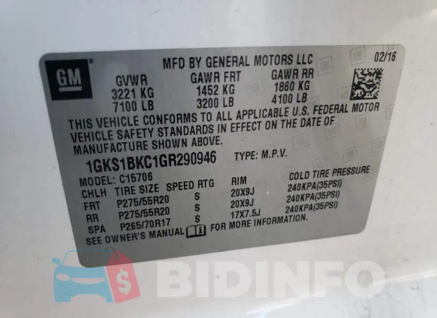 1GKS1BKC1GR290946 Photo# 13
