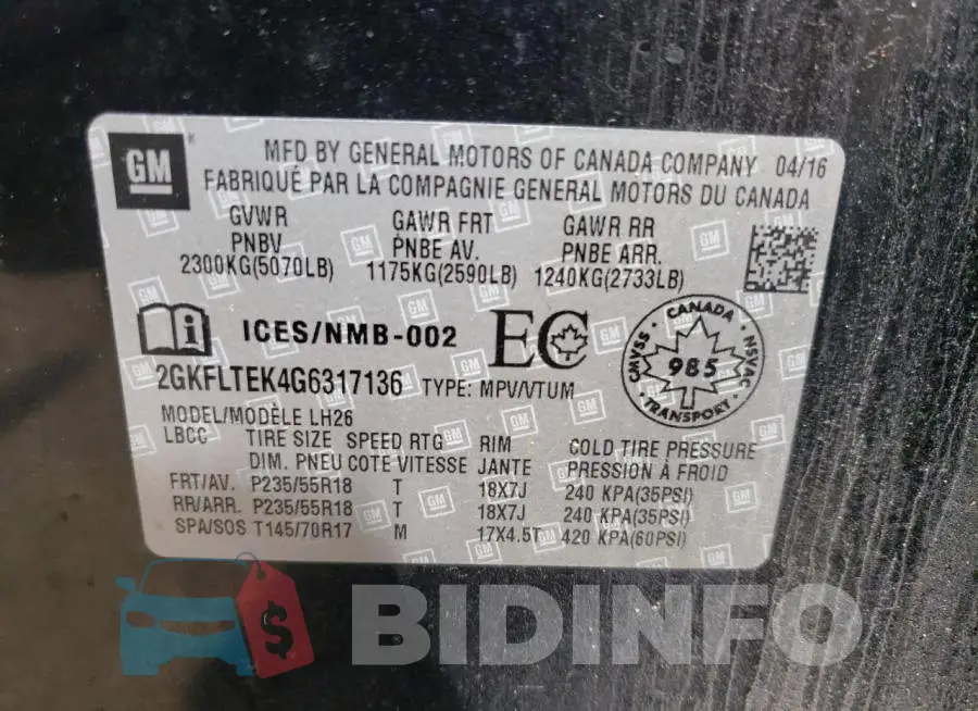 2GKFLTEK4G6317136 Photo# 13
