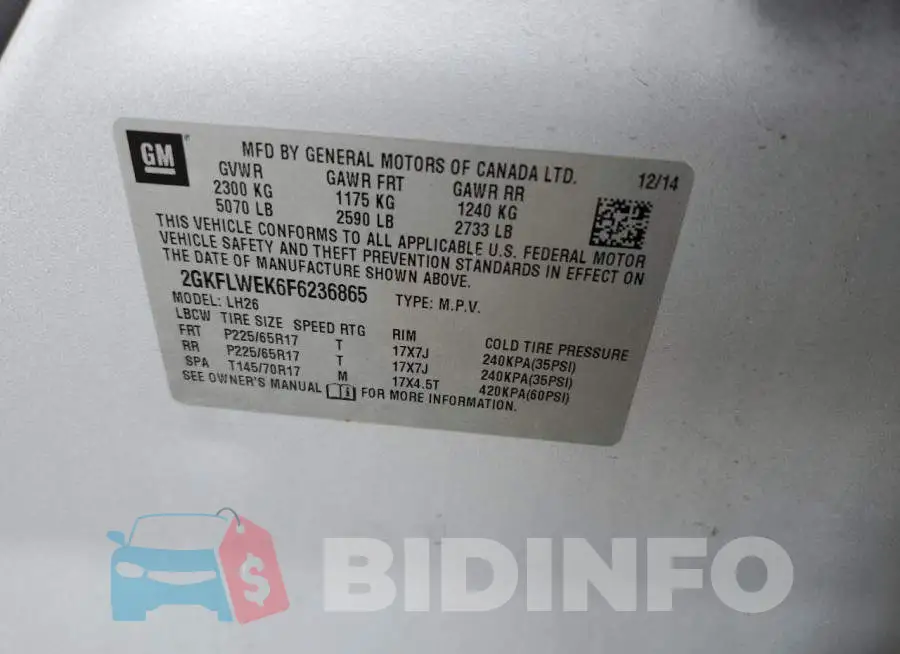 2GKFLWEK6F6236865 Photo# 12