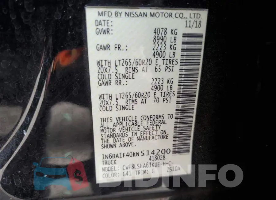 1N6BA1F40KN514200 Photo# 12