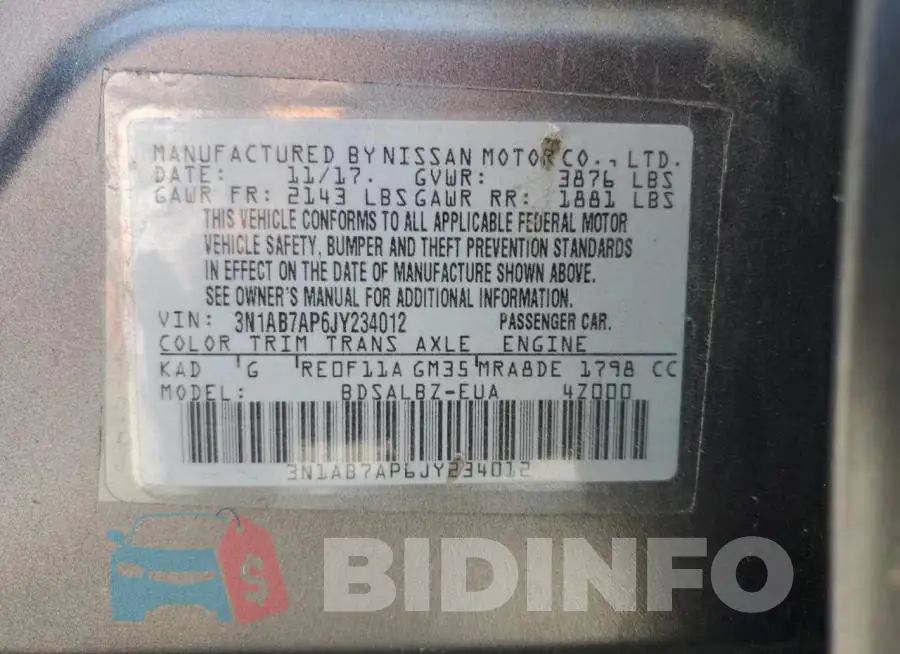 3N1AB7AP6JY234012 Photo# 13