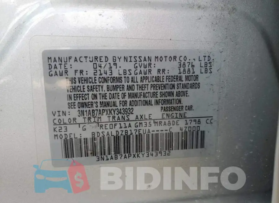 3N1AB7APXKY343932 Photo# 13
