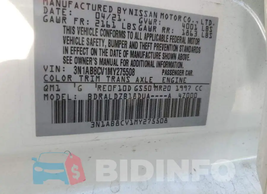 3N1AB8CV1MY275508 Photo# 13