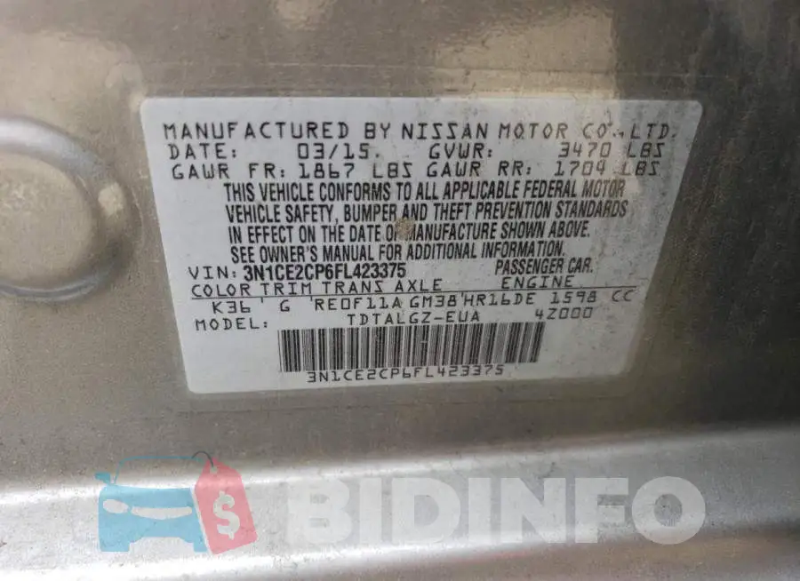 3N1CE2CP6FL423375 Photo# 12