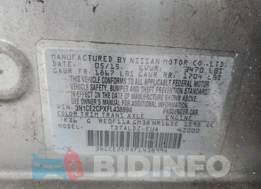 3N1CE2CPXFL438994 Photo# 12