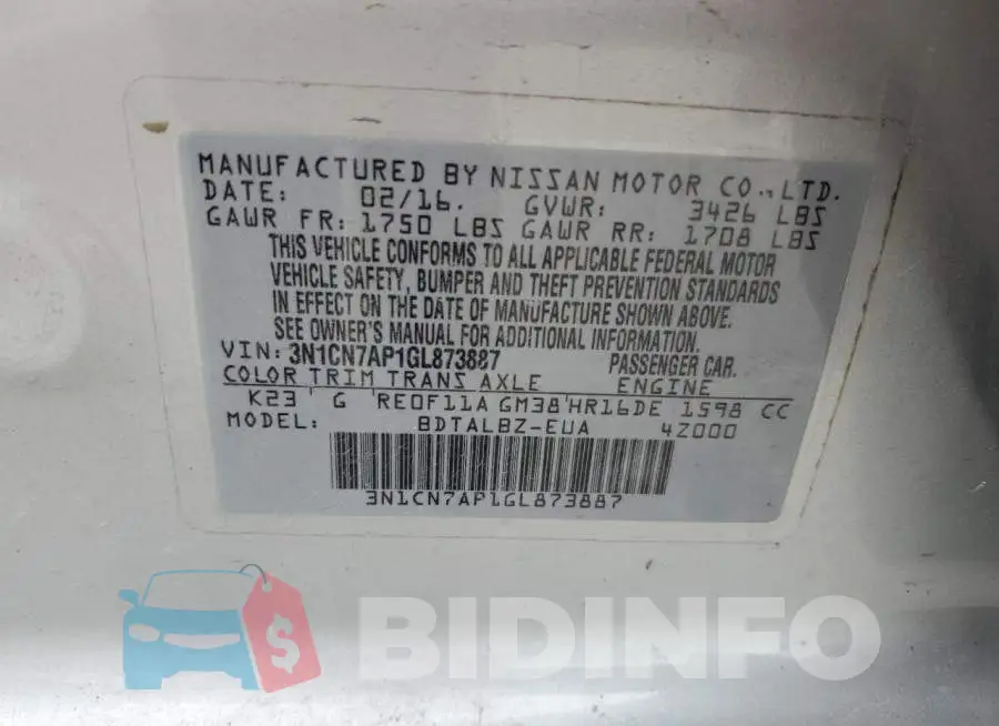 3N1CN7AP1GL873887 Photo# 13