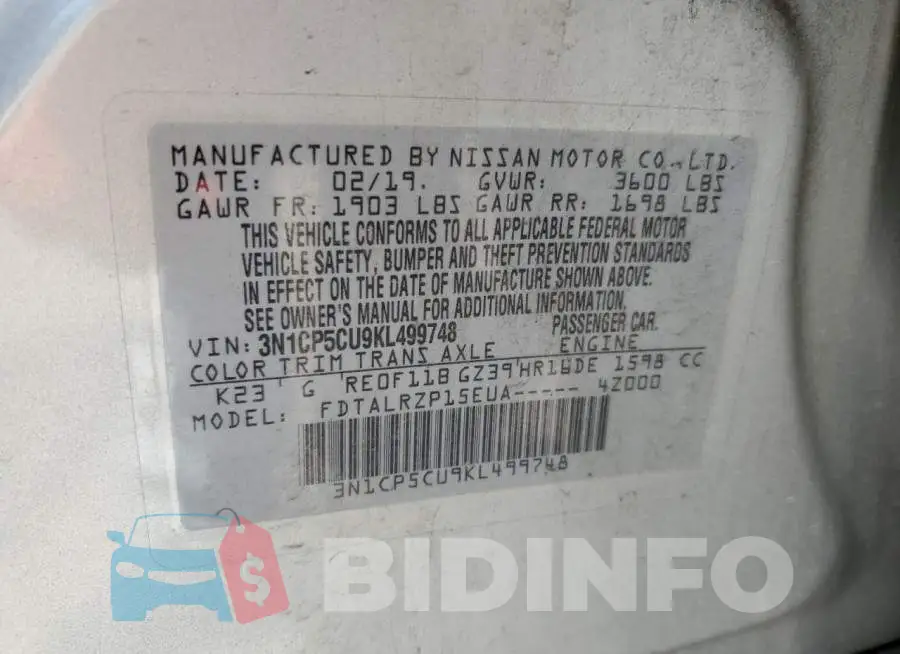 3N1CP5CU9KL499748 Photo# 13