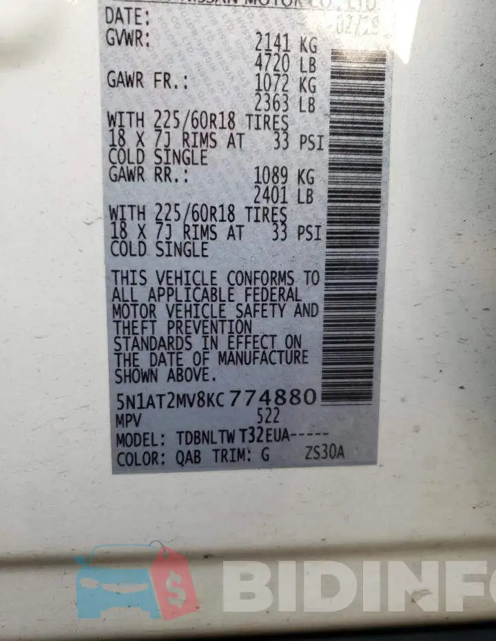5N1AT2MV8KC774880 Photo# 13