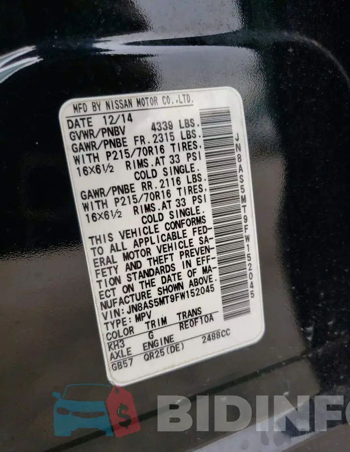 JN8AS5MT9FW152045 Photo# 13