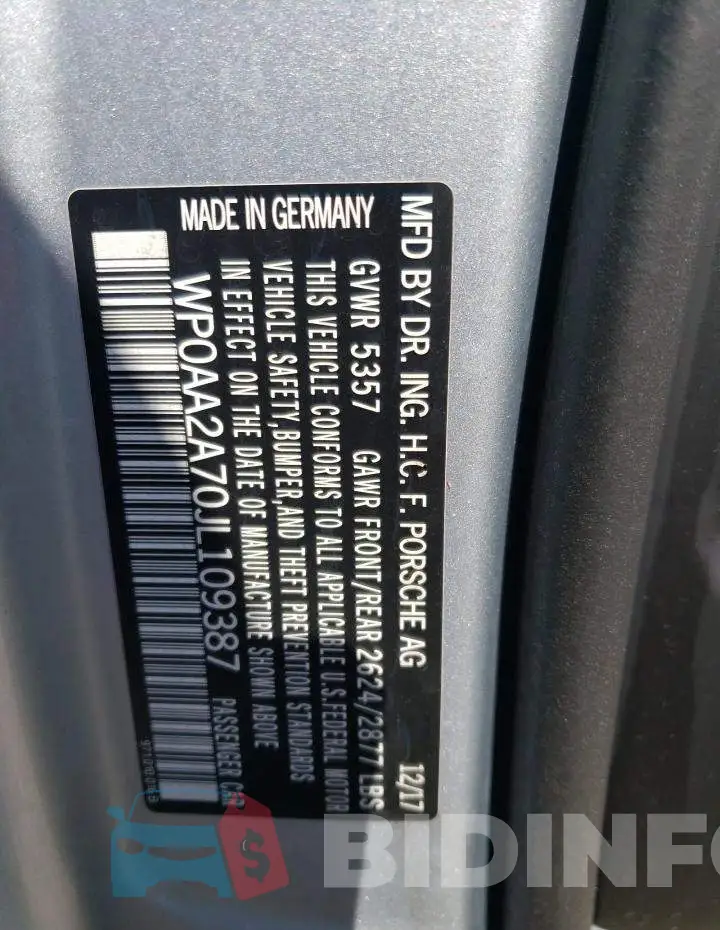 WP0AA2A70JL109387 Photo# 13
