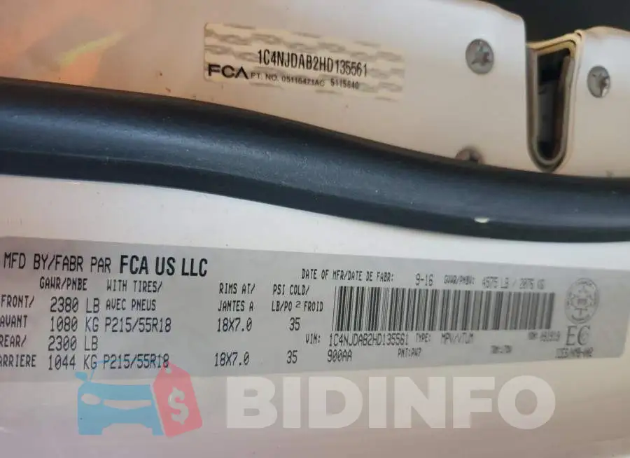 1C4NJDAB2HD135561 Photo# 14