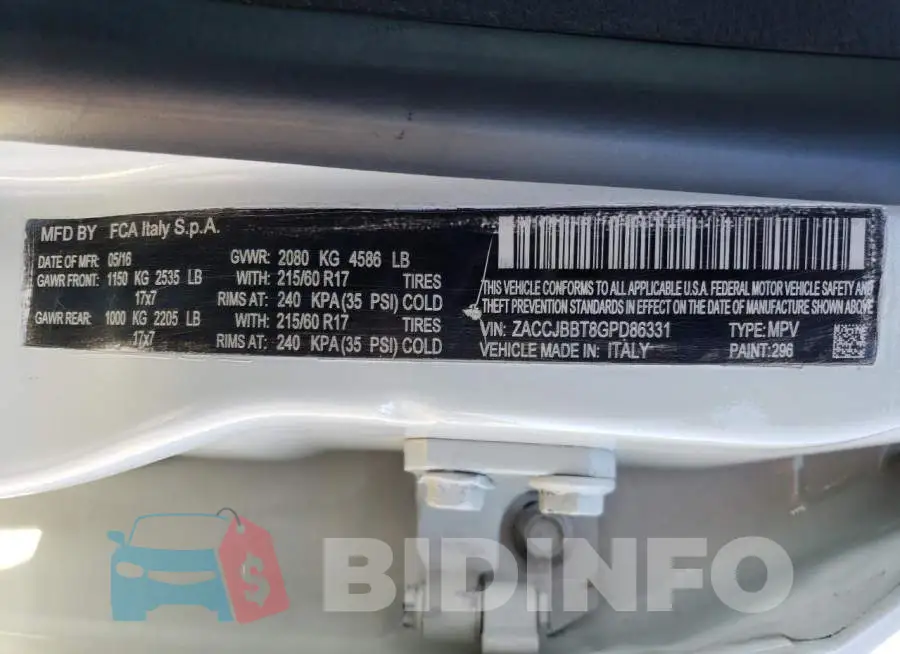ZACCJBBT8GPD86331 Photo# 12