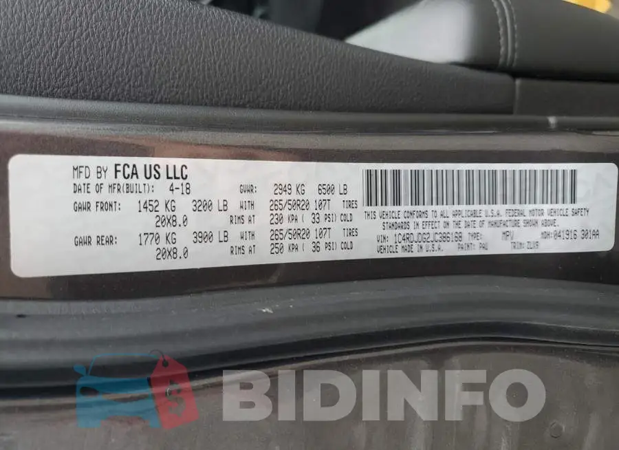 1C4RDJDG2JC386168 Photo# 13