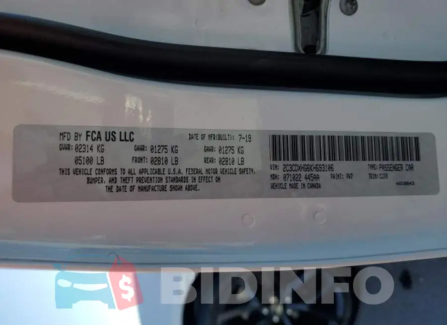 2C3CDXHG6KH693106 Photo# 12