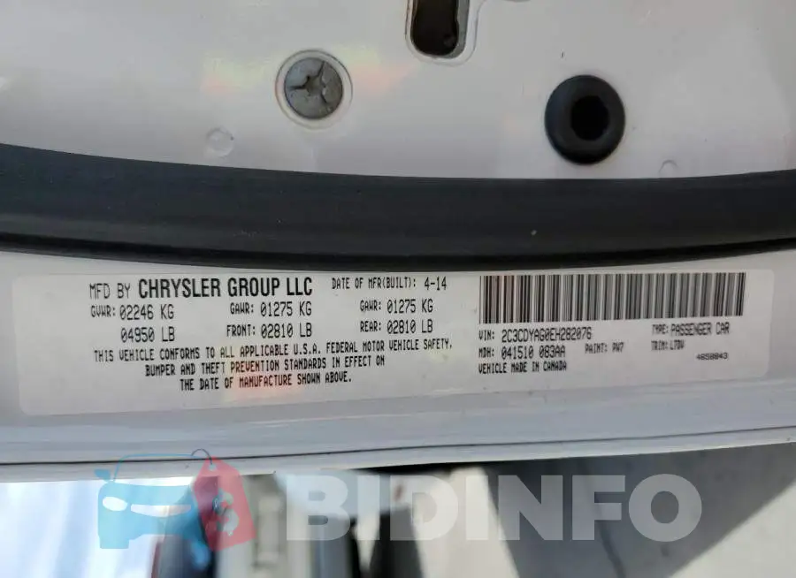 2C3CDYAG0EH282076 Photo# 12