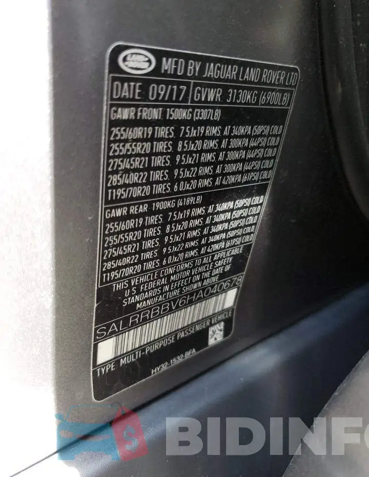 SALRRBBV6HA040678 Photo# 14