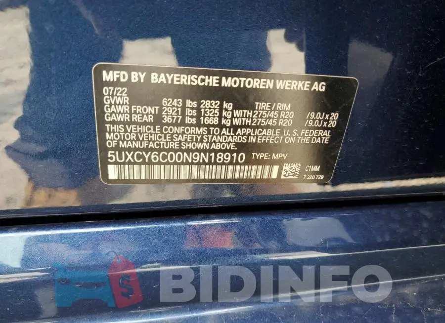 5UXCY6C00N9N18910 Photo# 13