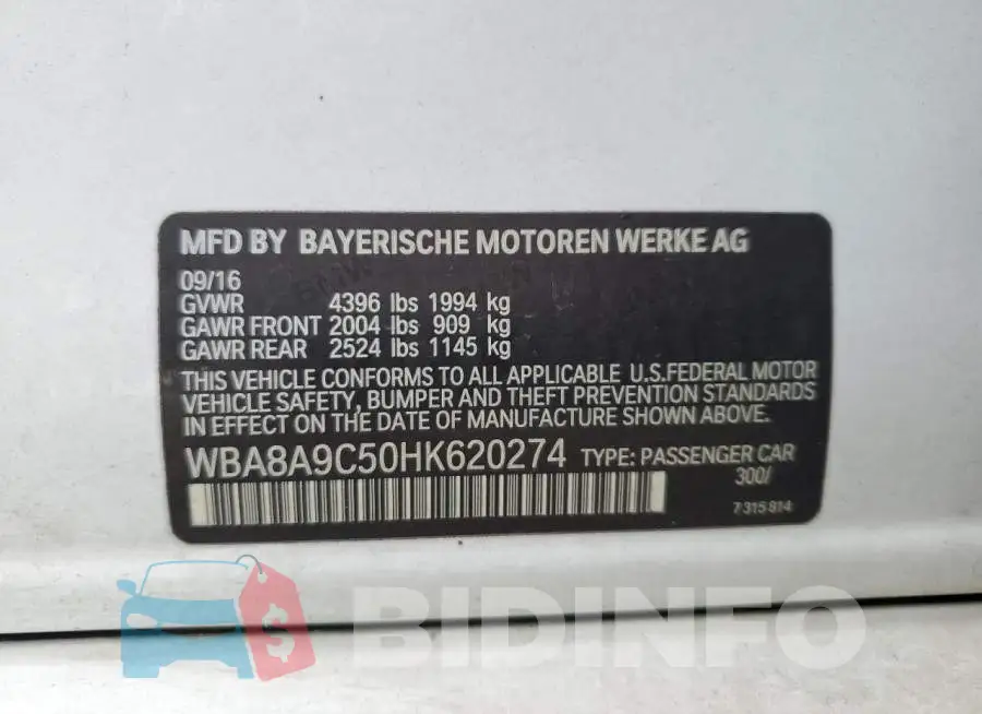 WBA8A9C50HK620274 Photo# 13