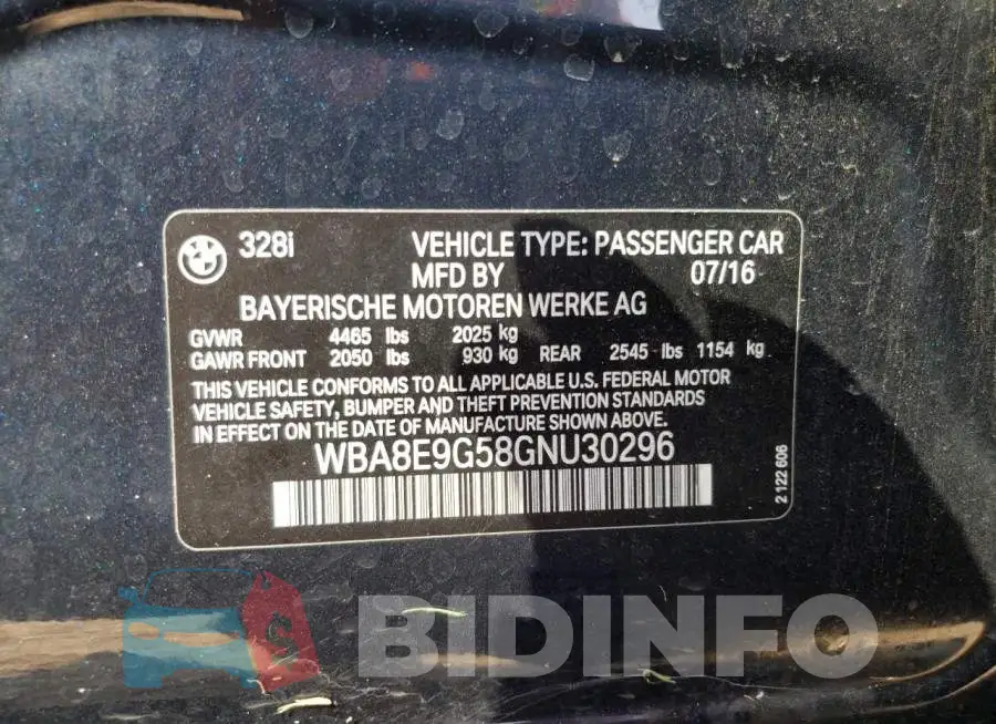 WBA8E9G58GNU30296 Photo# 13