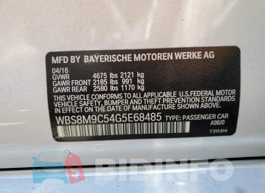 WBS8M9C54G5E68485 Photo# 12