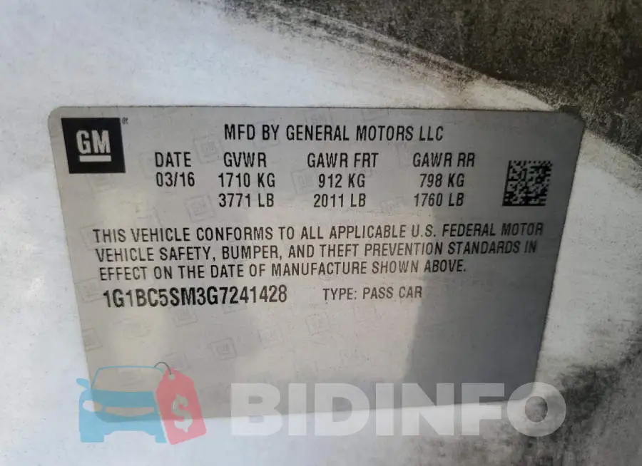 1G1BC5SM3G7241428 Photo# 12