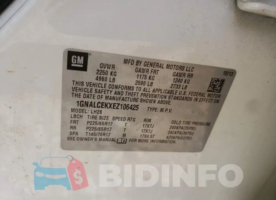 1GNALCEKXEZ106425 Photo# 12
