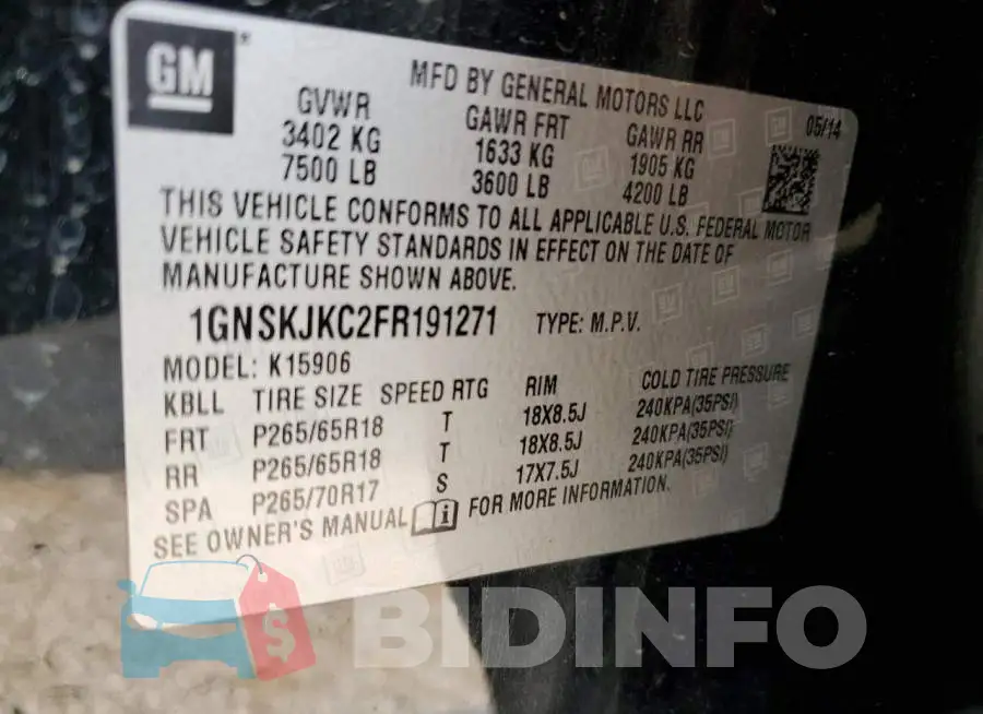 1GNSKJKC2FR191271 Photo# 14