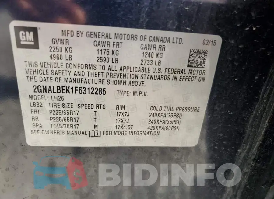 2GNALBEK1F6312286 Photo# 12