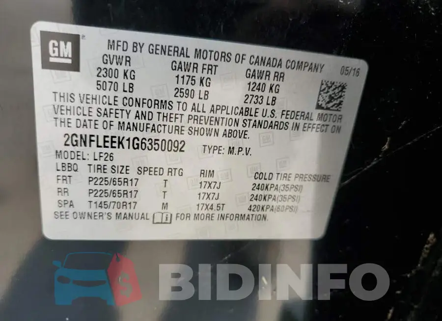 2GNFLEEK1G6350092 Photo# 13