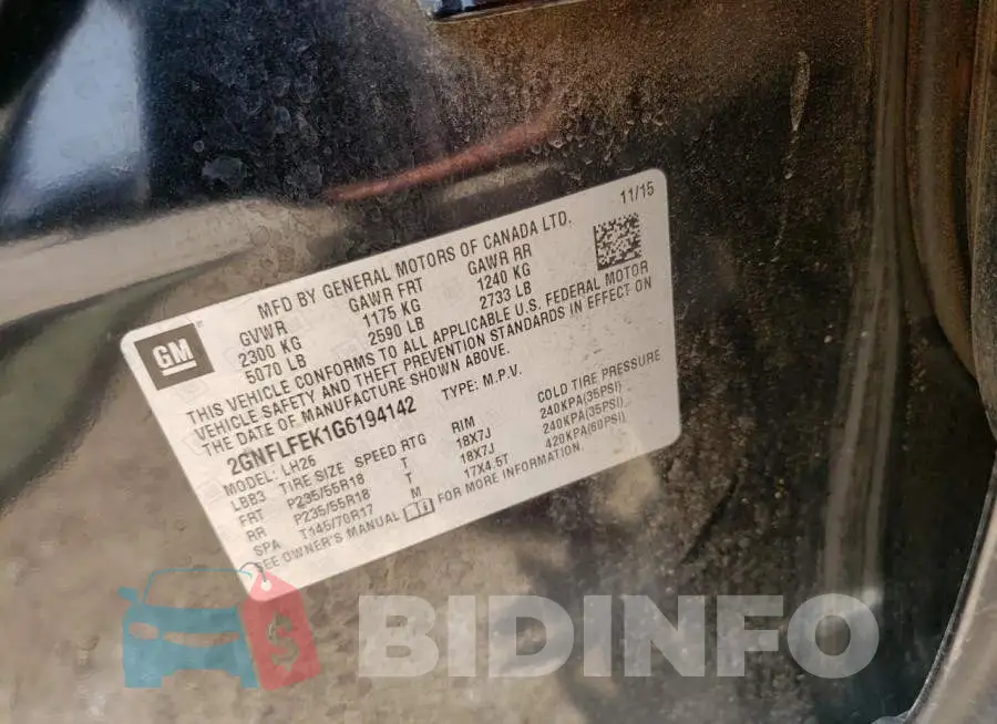 2GNFLFEK1G6194142 Photo# 13