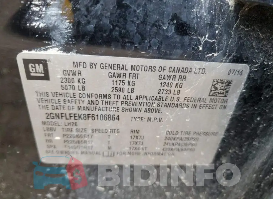 2GNFLFEK8F6106864 Photo# 13
